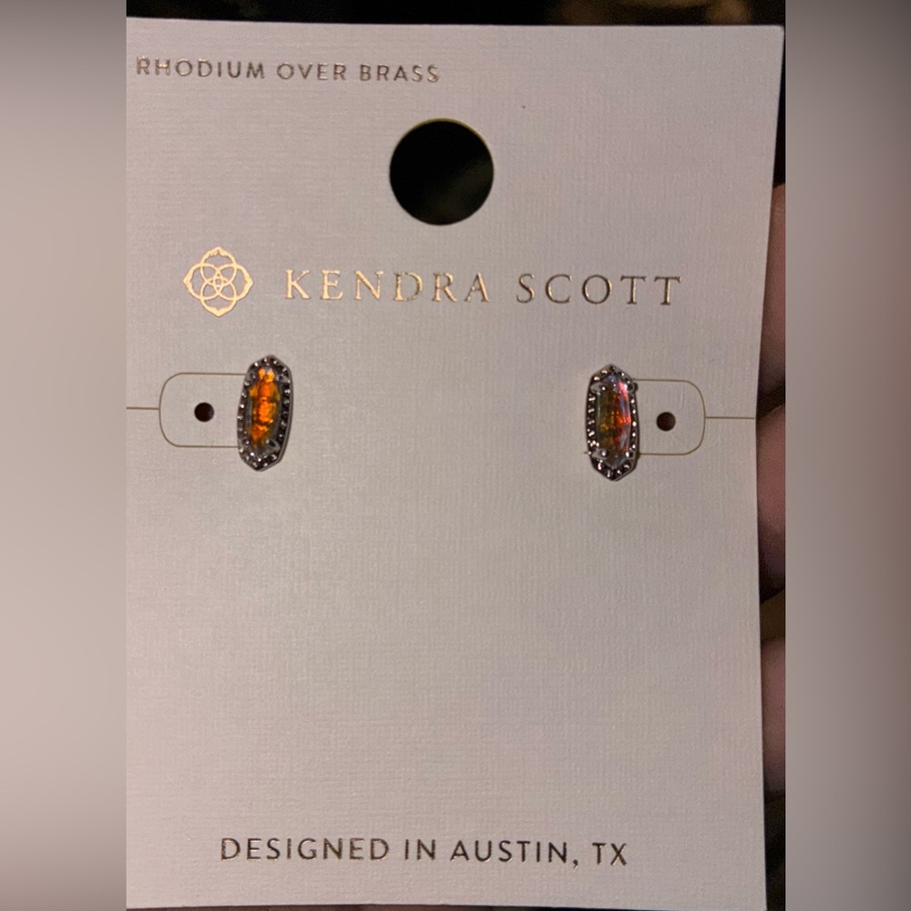 KENDRA SCOTT SET Clear Iridescent Dichroic Glass Rhodium Necklace & Earrings NWT - Picture 15 of 16